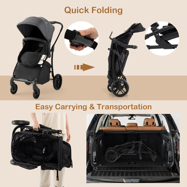 2-in-1 Baby Stroller with Bassinet Mode and Reversible Seat