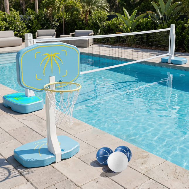 Pool Basketball Hoop and Volleyball Net 2-in-1 Combo Set