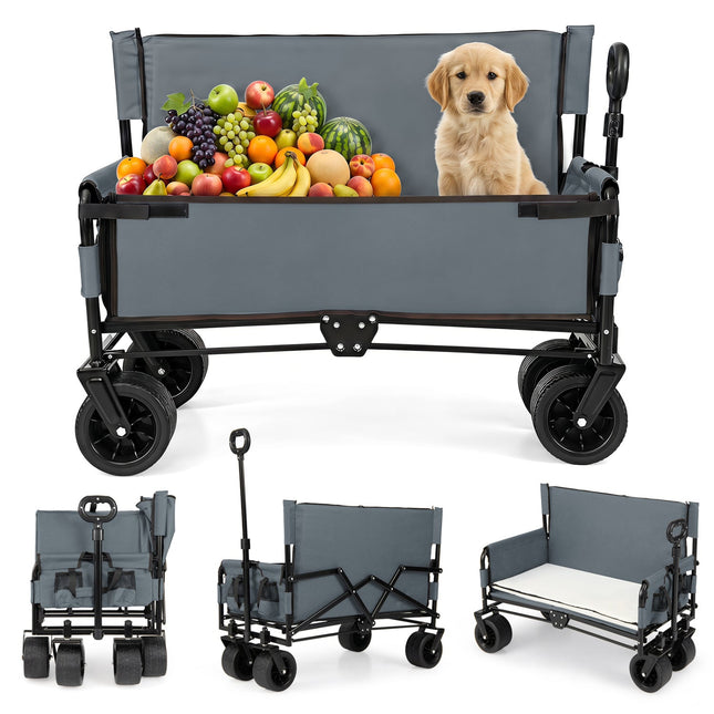 2-in-1 Collapsible Wagon Bench Seat with Adjustable Handle