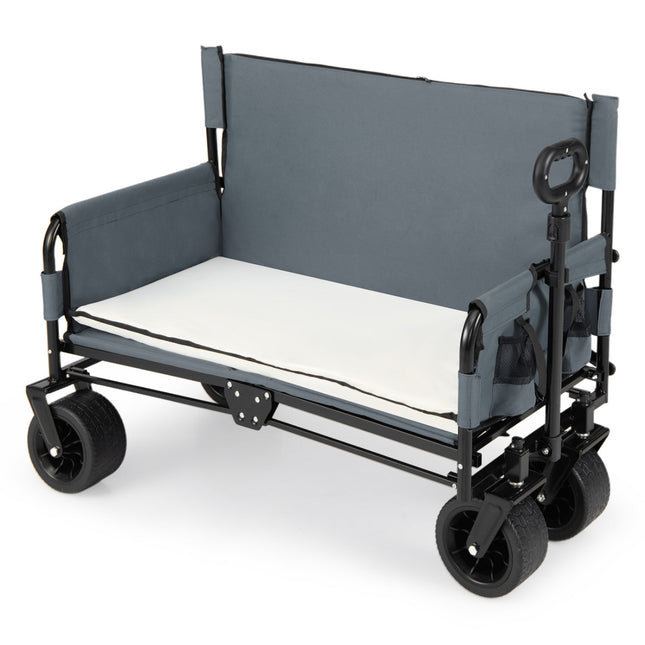 2-in-1 Collapsible Wagon Bench Seat with Adjustable Handle