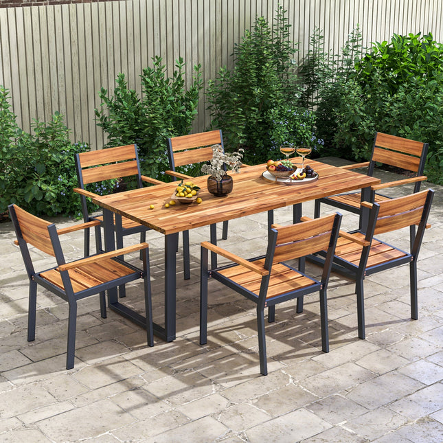 Acacia Wood Patio Dining Chairs Set of 2 with Armrests