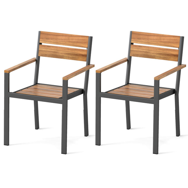 Acacia Wood Patio Dining Chairs Set of 2 with Armrests