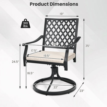 2 Pieces Outdoor Swivel Chairs Patio Dining Chairs with Padded Cushions-Beige