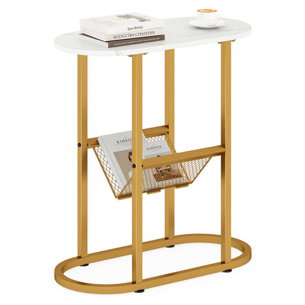 2-tier Oval Narrow Bedside End Table