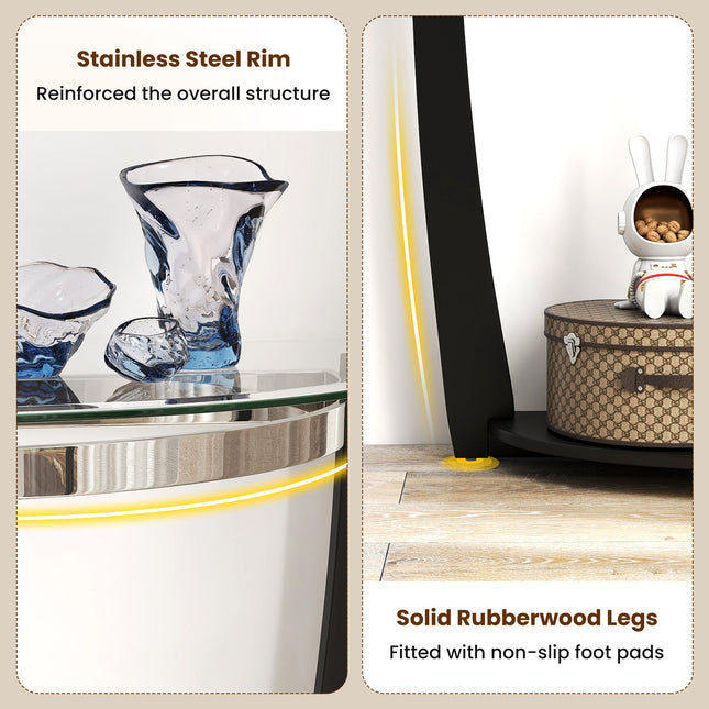 2-tier Tempered Glass Console Table with Clear Glass Top and Open Shelf