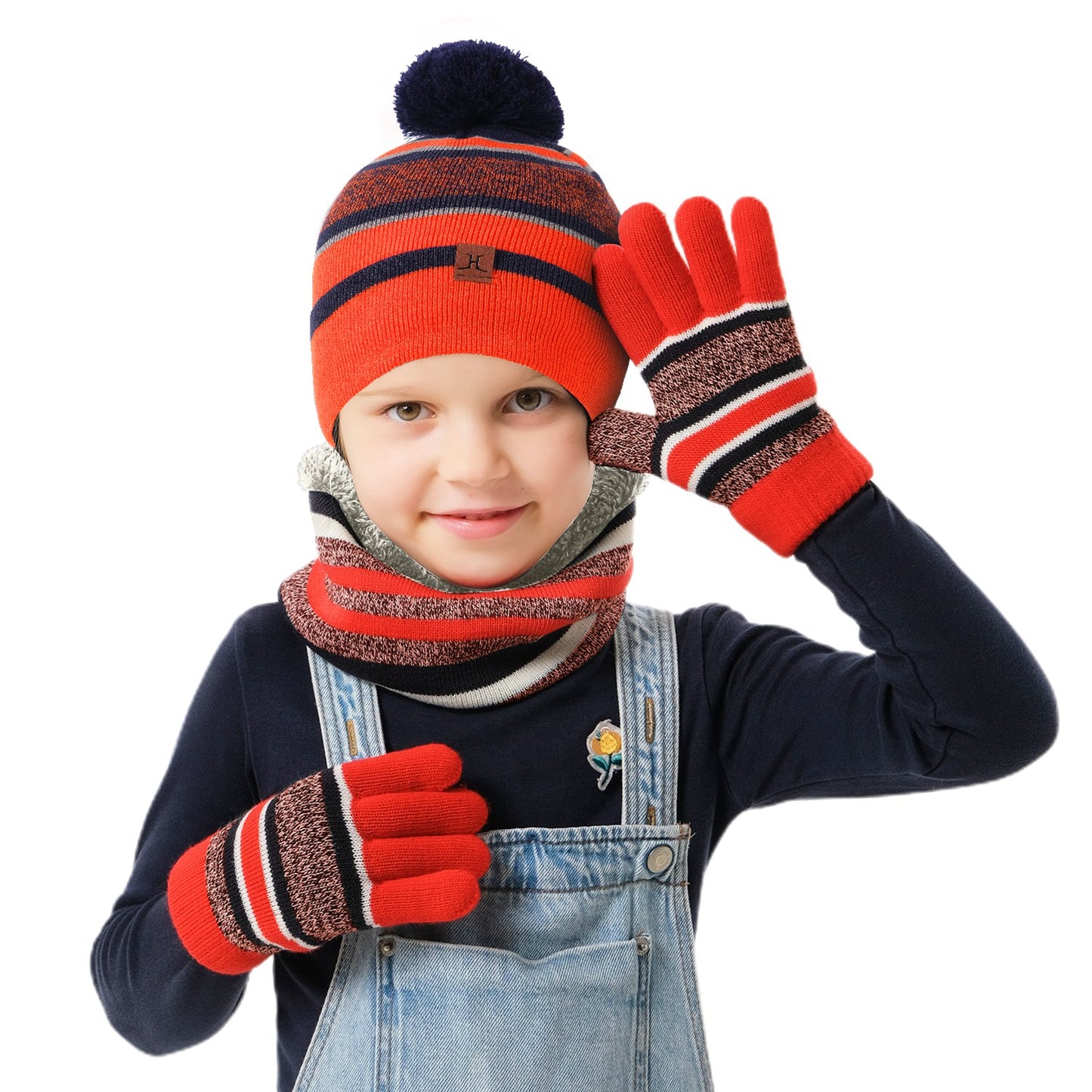 Winter Kids Knitted Hat Scarf Gloves 3Pcs Boys Girls Winter Warm Beanie Hat and Glove Scarf Set Beanie Neck Warmer Mittens for 4-7-Year-Old Kids