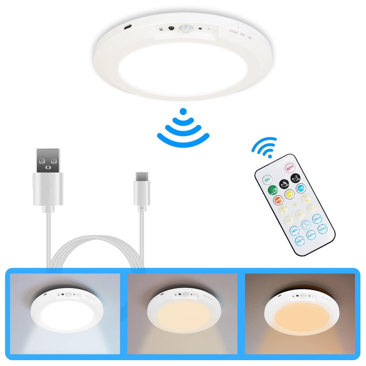 Magnetic Flush Ceiling Light Rechargeable Motion Sensor Ceiling Light Wireless Ceiling Light with Timer Remote Stepless Dimmable for Closet Stairs Gar