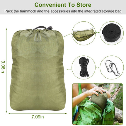600lbs Load 2 Persons Hammock w/Mosquito Net Outdoor Hiking Camping Hommock Portable Nylon Swing Hanging Bed w/ Strap Hook Carry Bag