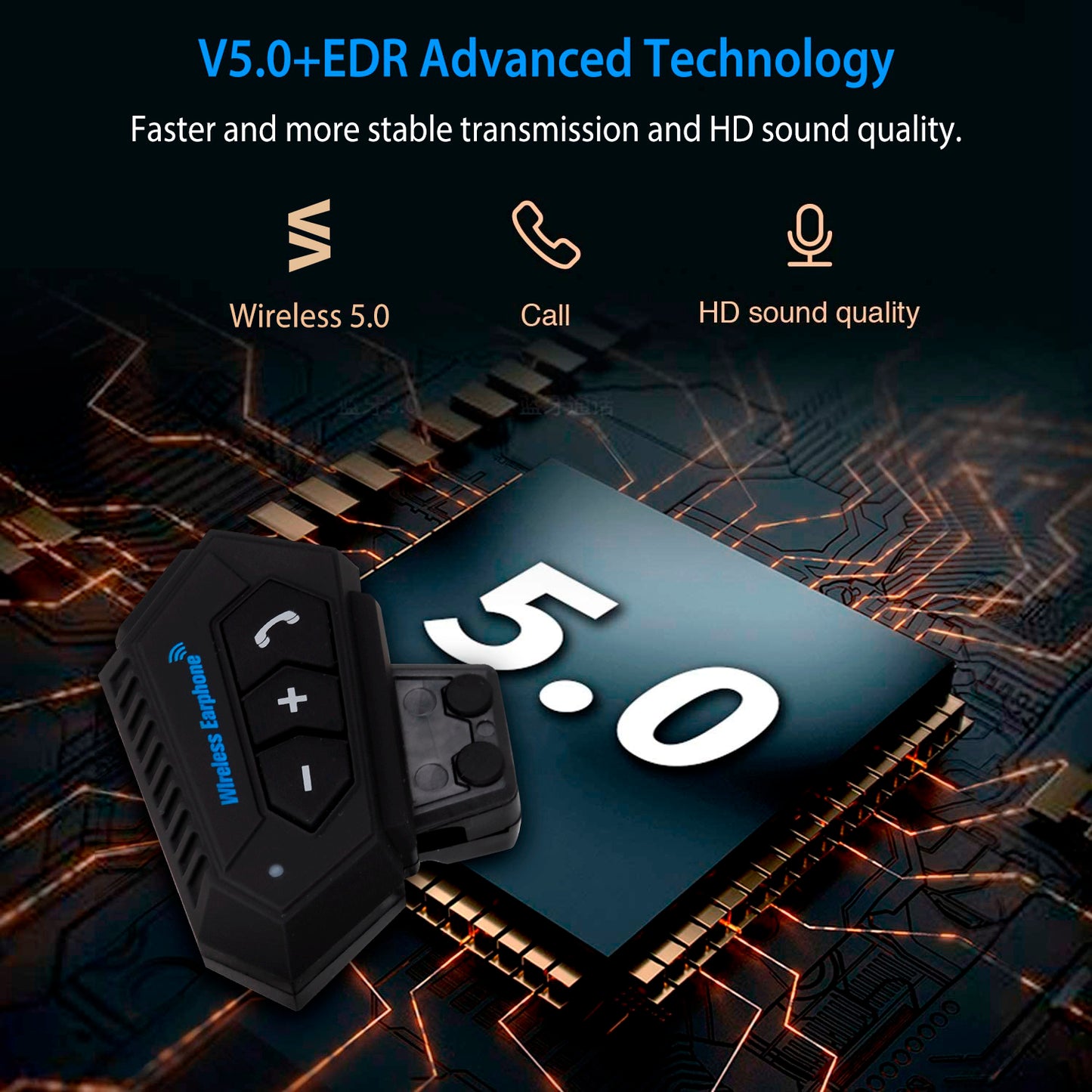 Wireless Headset Speaker Motorcycle Helmet Motorbike Headphone IP67 Waterproof