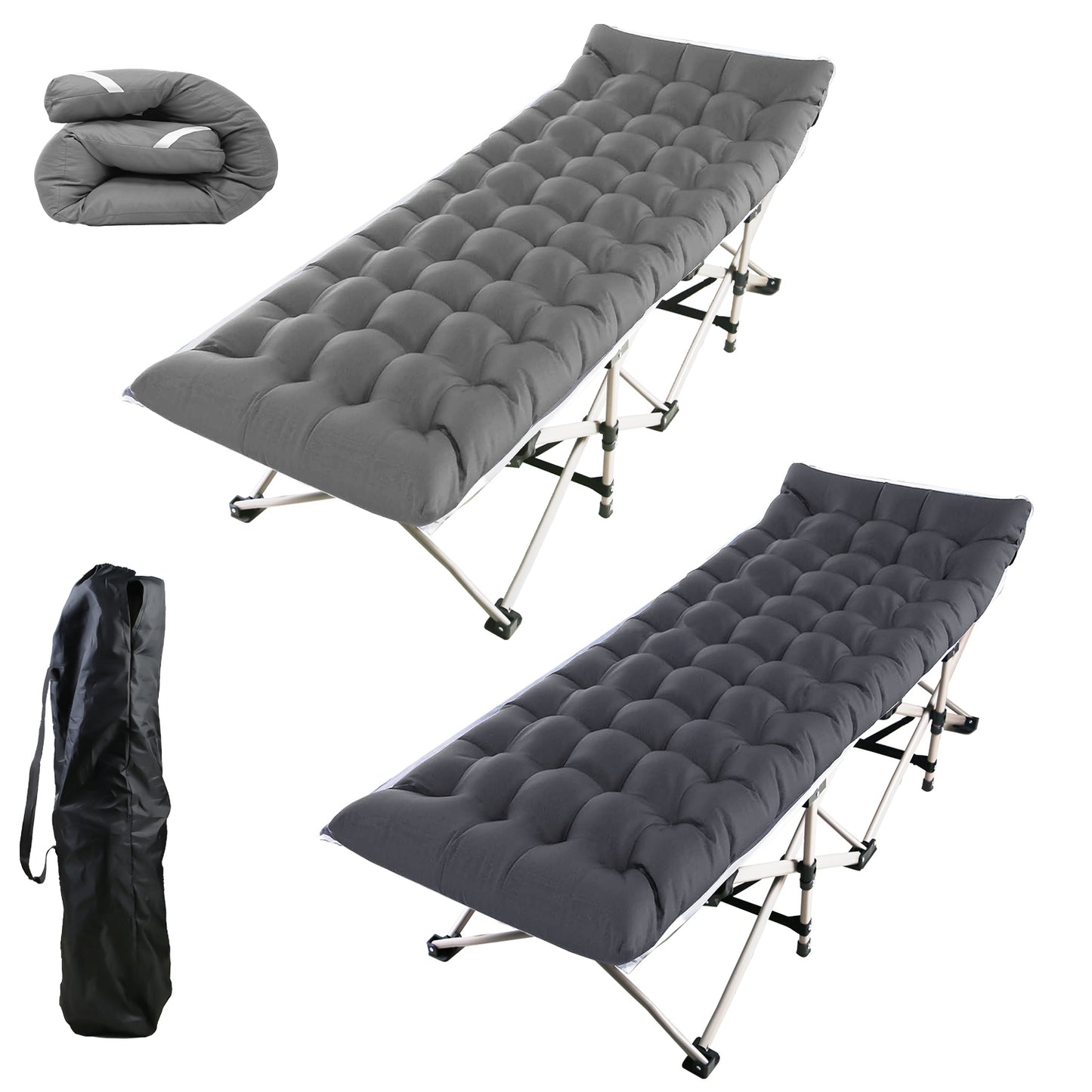 Folding Camping Cot Portable Sleeping Camping Bed Collapsible Travel Camp Cots Guest Bed Cot with 2-Sided Soft Pad 440LBS Max Load