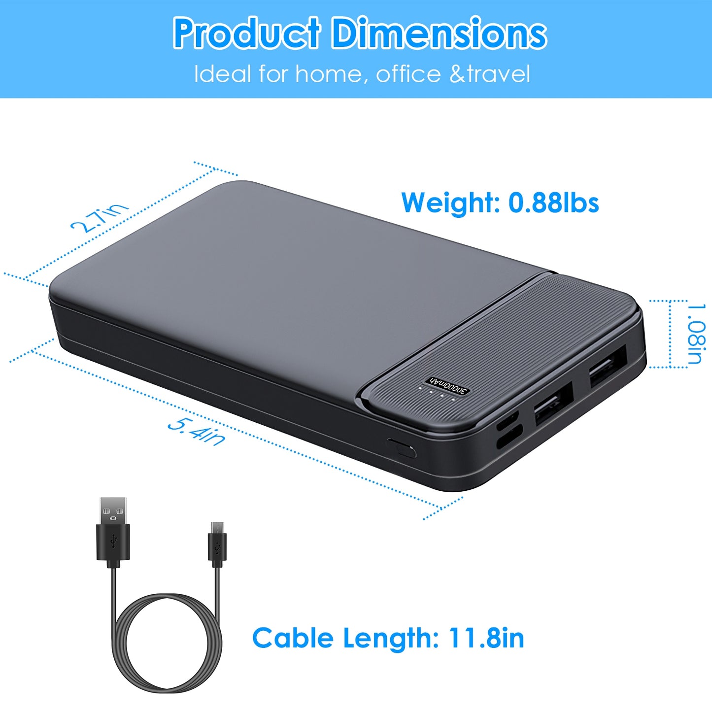 30000mAh Fast Charging Power Bank PD18W Fast Charger Portable Phone Charger with 1 USB Cable Fit For IOS Phone 15 14 13 And More