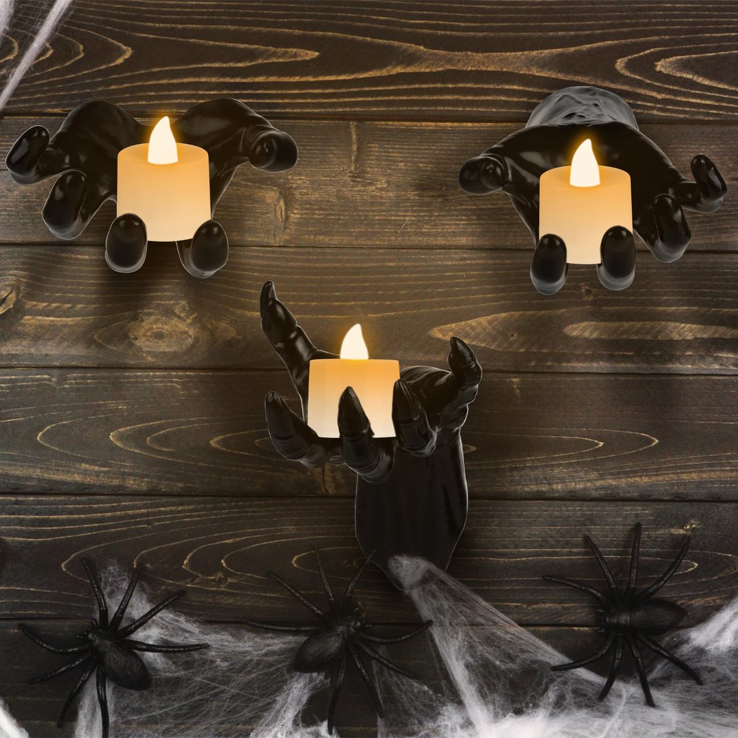 3Pcs Creepy Reaching Hands With Lighted Candles Wall Mounted Halloween Decoration Witch Devil Hand Aesthetic Goth Gothic Life-Sized Horror Hands Hangi