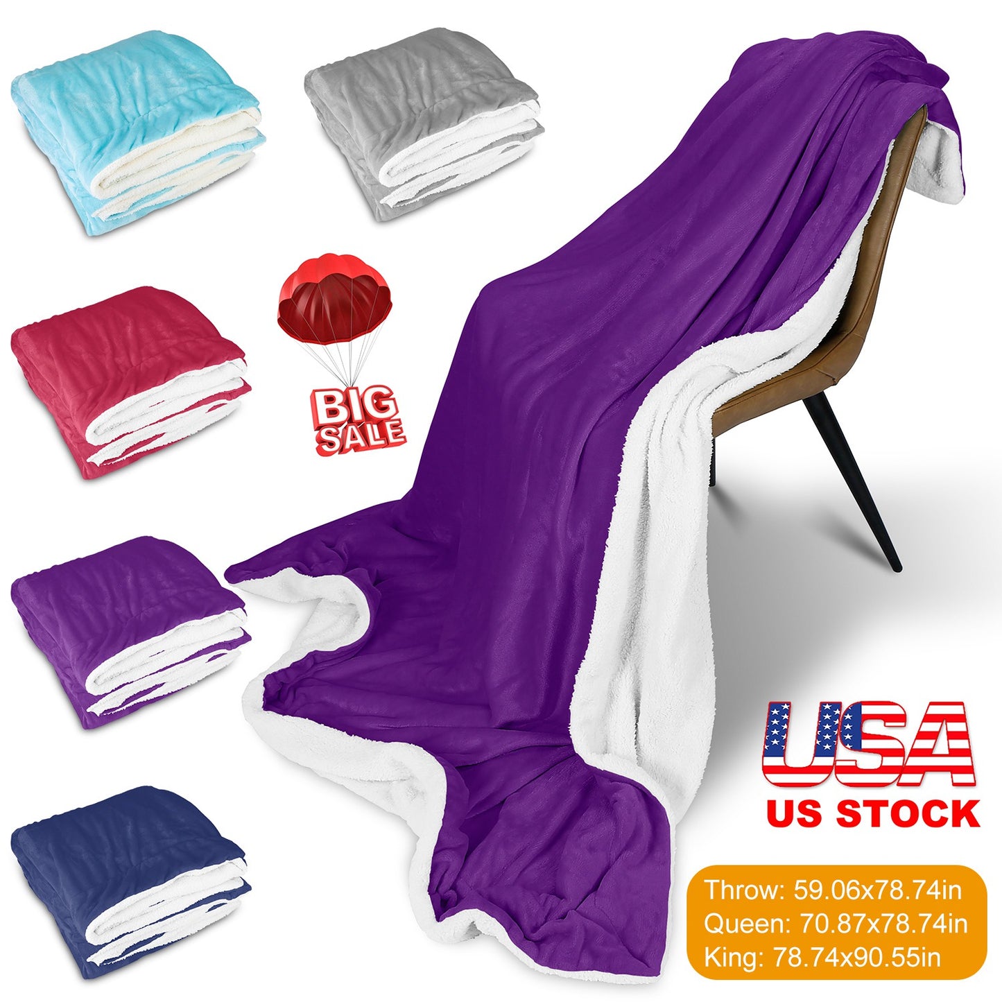 Fleece Throw Blanket Warm Soft Flannel Bed Cover Cuddly Cozy Sofa Travel Car Blanket w/ Queen King Throw Size Optional