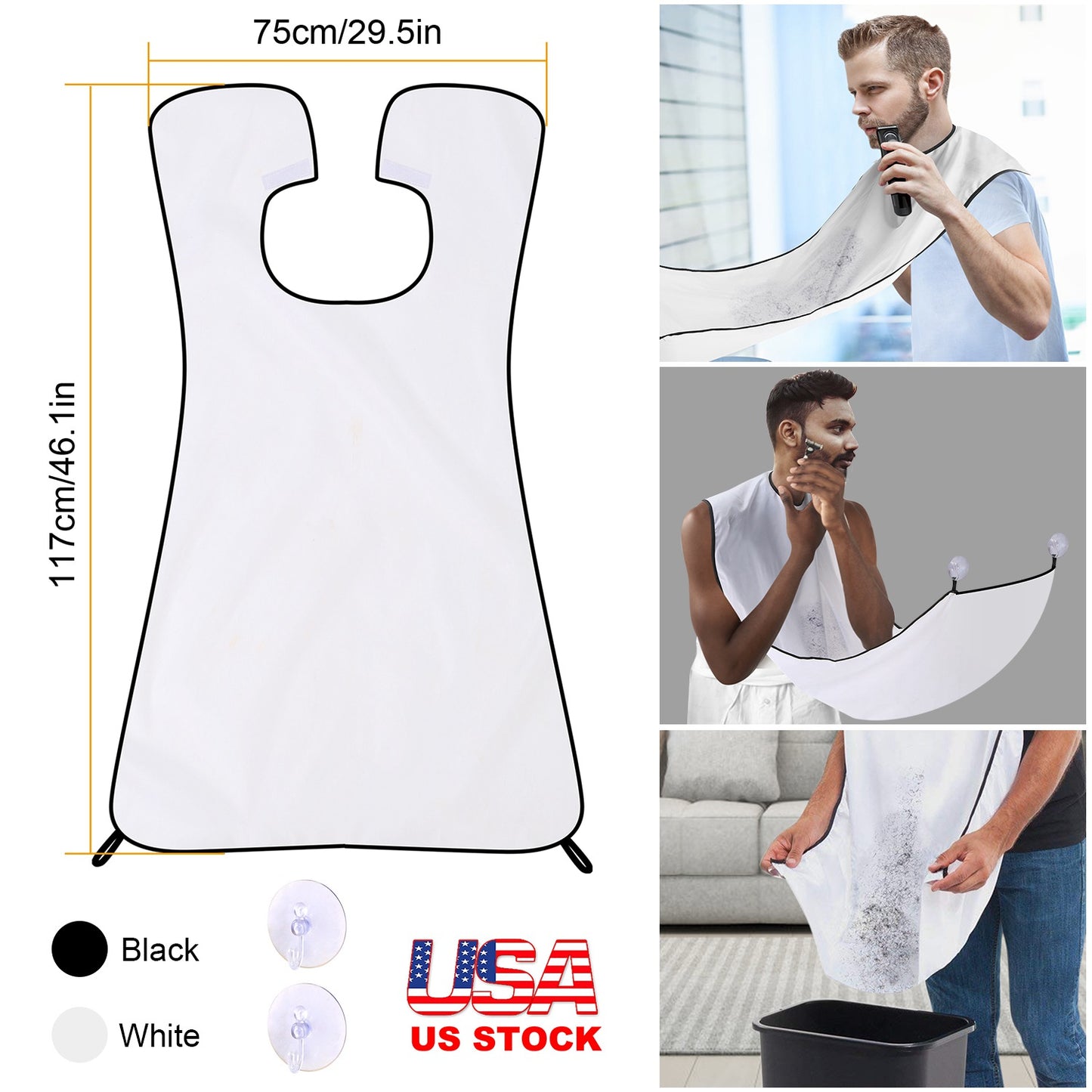 Facial Hair Beard Catcher Cape Beard Shave Apron Beard Whiskers Shaving Apron Cape Facial Hair Trimmings Sink Bib w/ 2 Suction Cups