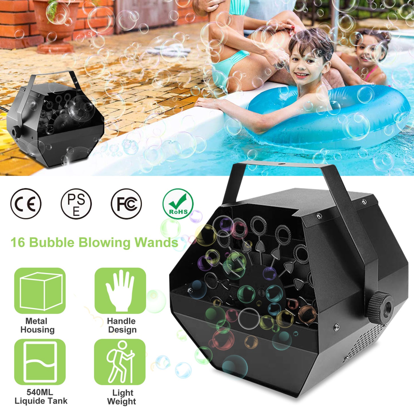 Automatic Bubble Machine 25W Pro Bubble Blower Maker w/ Handle for DJ DISCO Stages Wedding Kids Birthday Parties