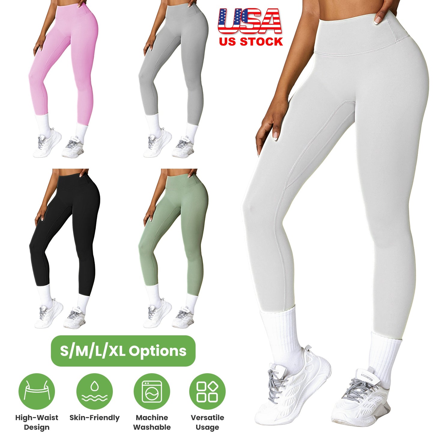 Women\'s High Waist Workout Leggings Tummy Control Compression Yoga Tight Pants Gym Pants Athletic Running Leggings with 25In Inseam No Front Seam