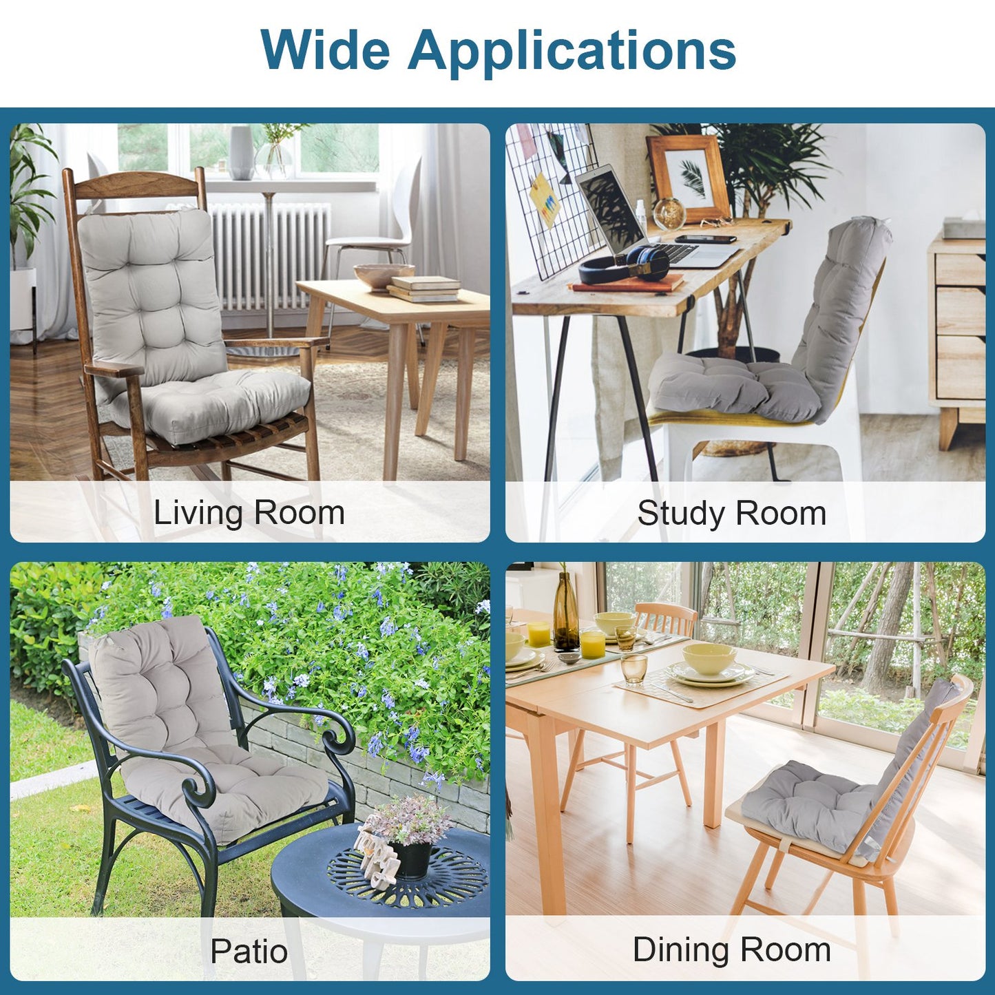 Rocking Chair Cushion 2 Pieces Back Seat Sets with Non-Slip Ties Polyester Fiber Filling Comfortable for Indoor Home Office Car