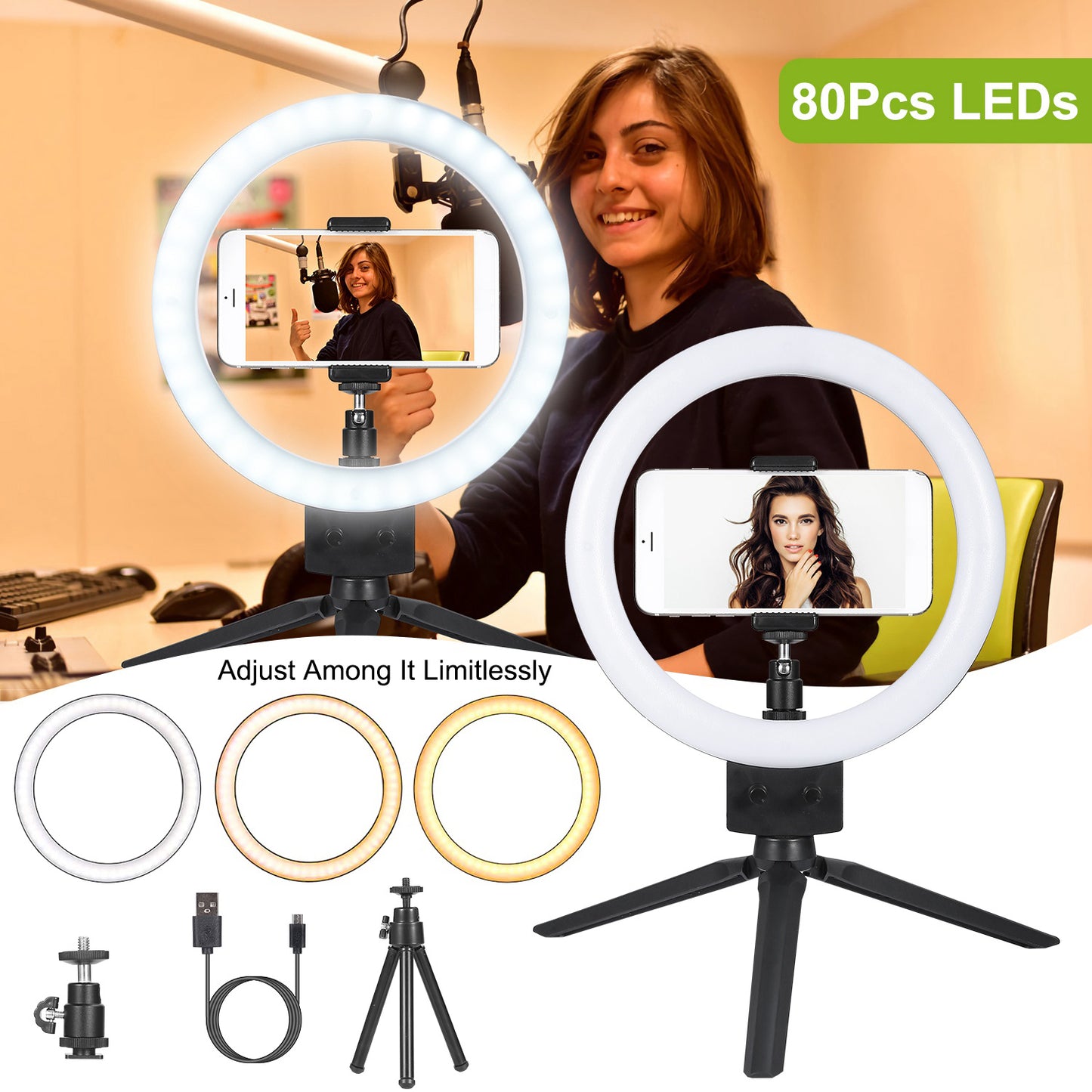 9" Dimmable LED Ring Light w/ Tripod Phone Selfie Camera Studio Photo Video Makeup Lamp