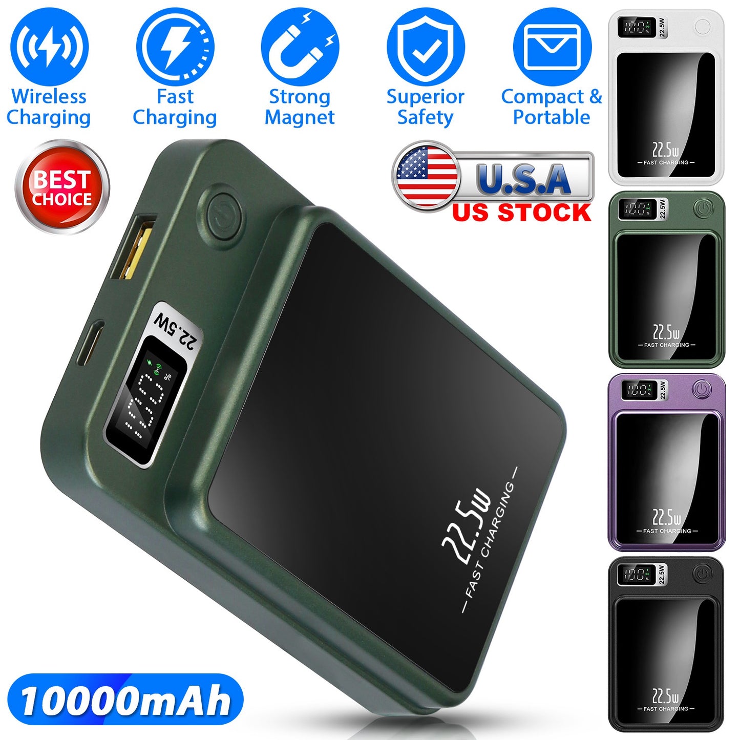 2 In 1 Magnetic Wireless Power Bank 10000mAh PD20W Fast Charger MagSafe Wireless Power Bank Fit for IOS Phones IOS Phone 14 Series And More