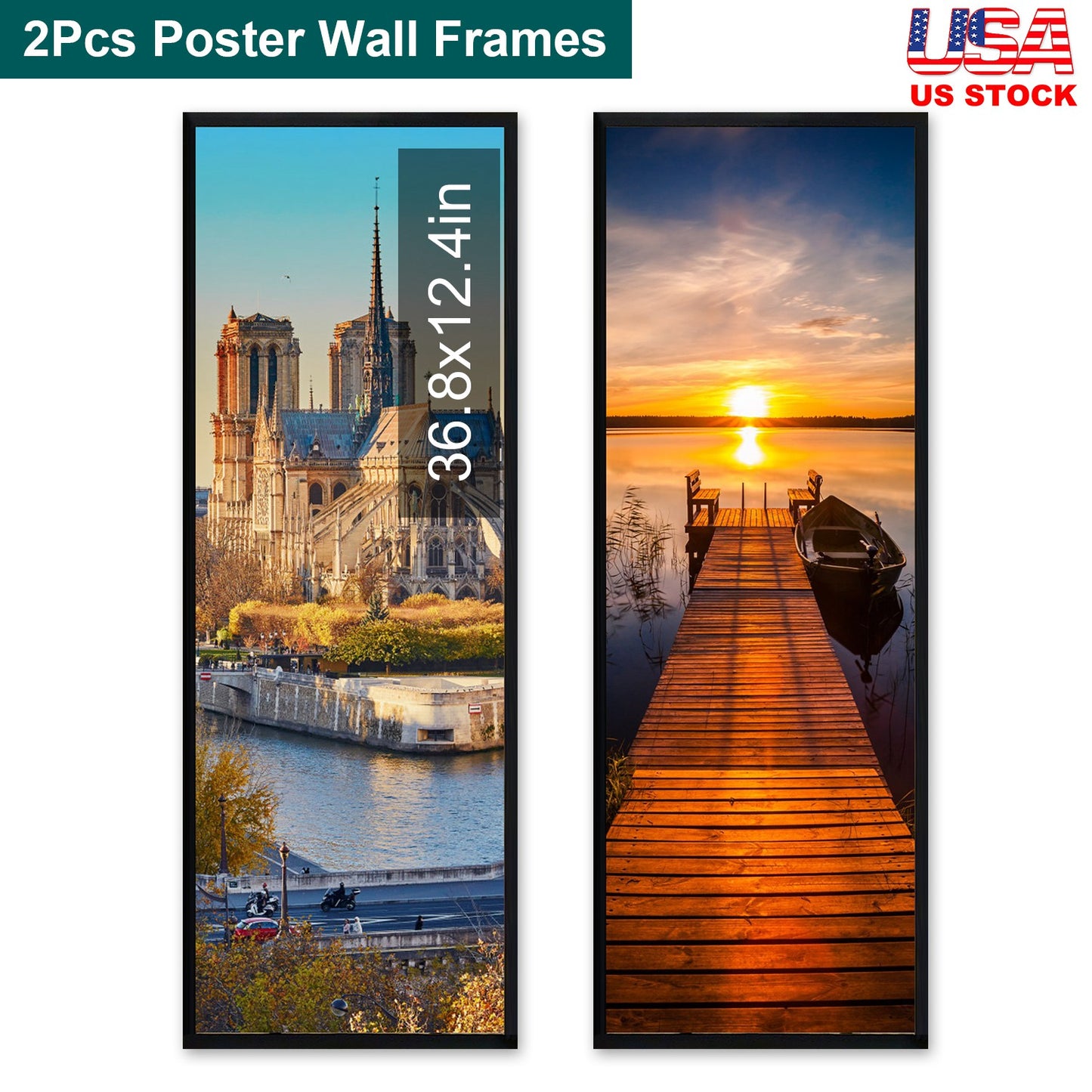 2 Packs 36.8x12.4in Picture Wall Frames Display Panoramic Photo Frame Gallery Poster Frames with Clear Plexiglass MDF Backboard for Family Photos Wedd
