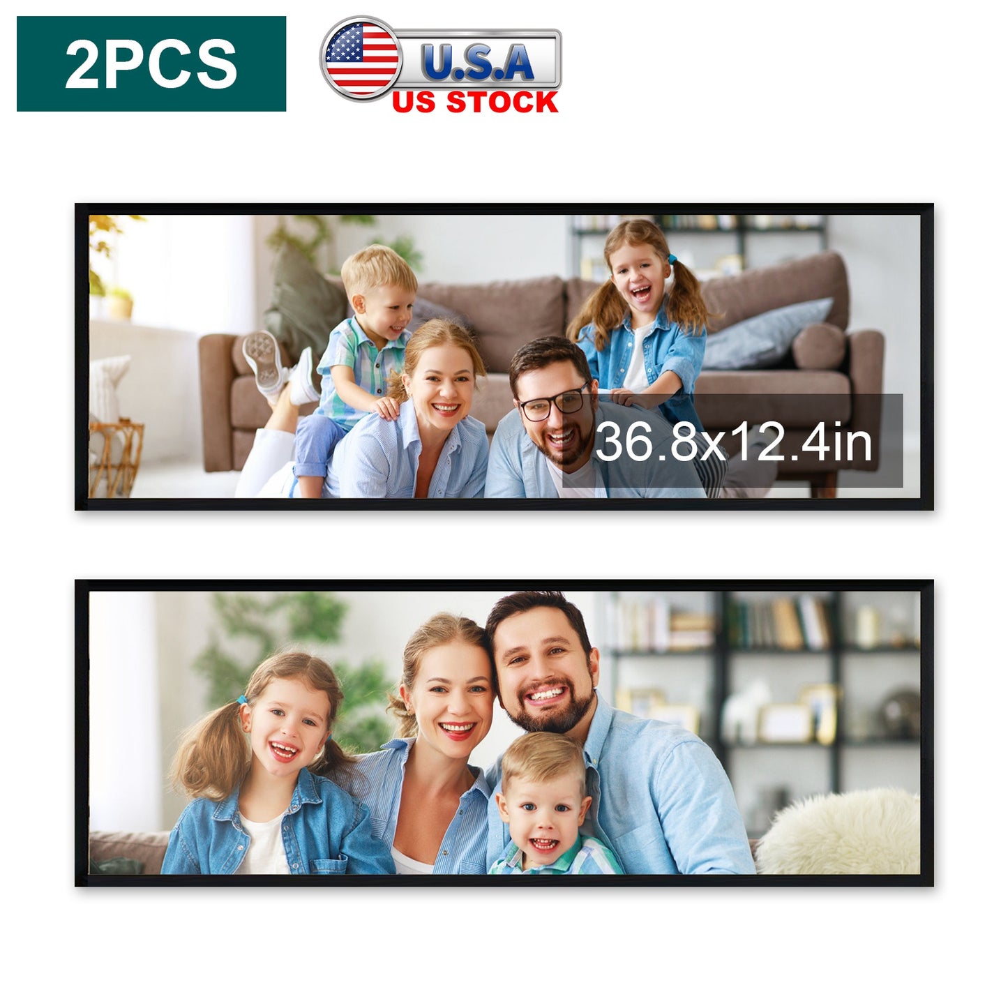 2 Packs 36.8x12.4in Picture Wall Frames Display Panoramic Photo Frame Gallery Poster Frames with Clear Plexiglass MDF Backboard for Family Photos Wedd