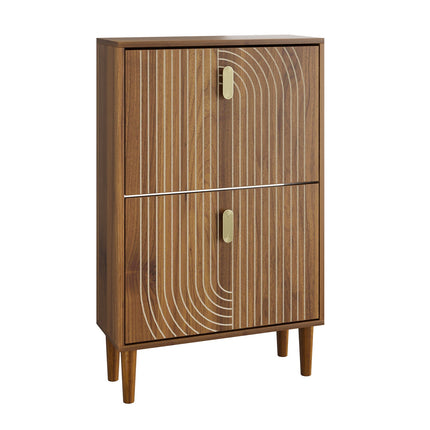 Slim Shoe Storage Cabinet with 2 Flip Drawers & Gold Handles