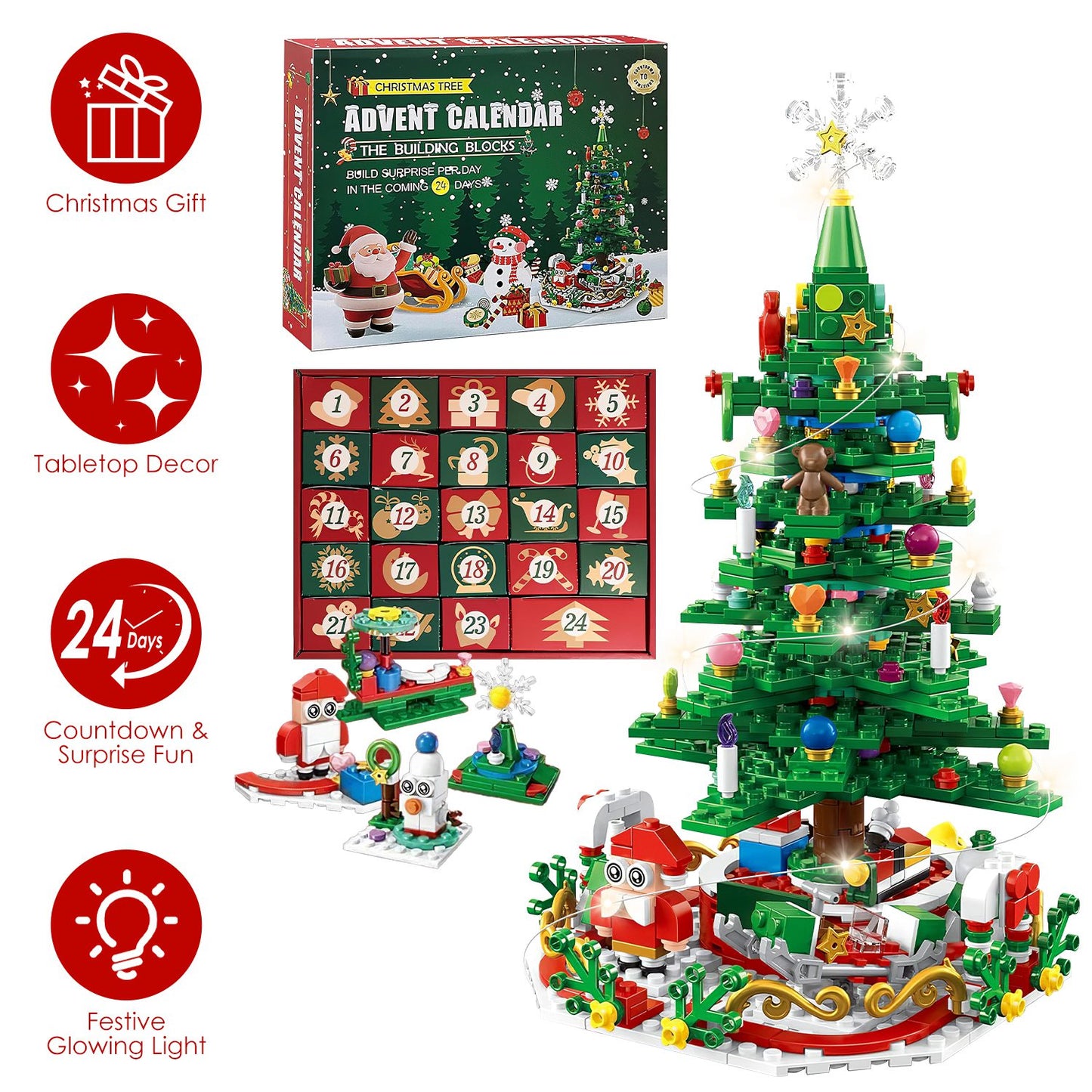 2025 LED Christmas Tree Building Set – 24-Day Countdown Advent Calendar