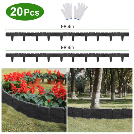 Plastic Garden Lawn Edging 20-Piece Cobblestone Effect