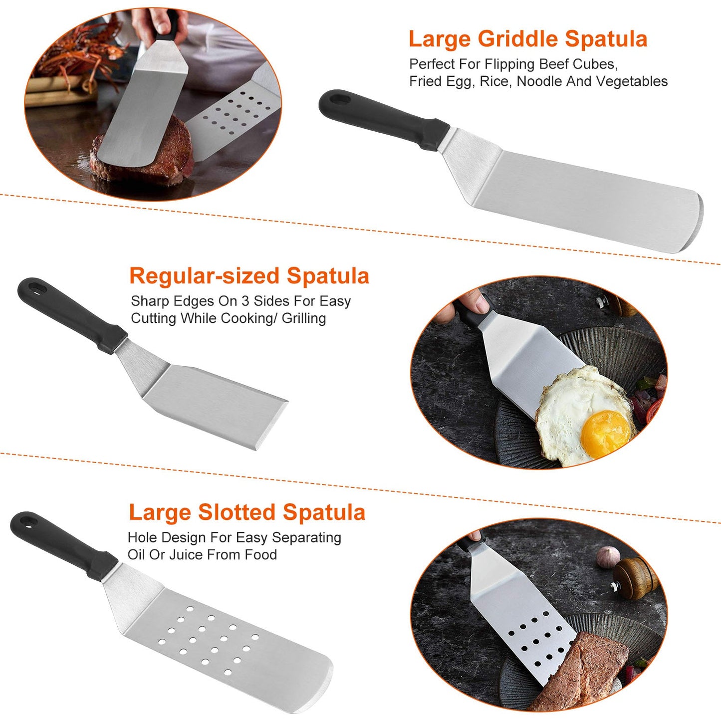 7Pcs Griddle Accessories Kit Stainless Steel BBQ Grilling Utensil Tools Outdoor Barbecue Griddle Spatulas Set for Backyard Party Tailgating Camping
