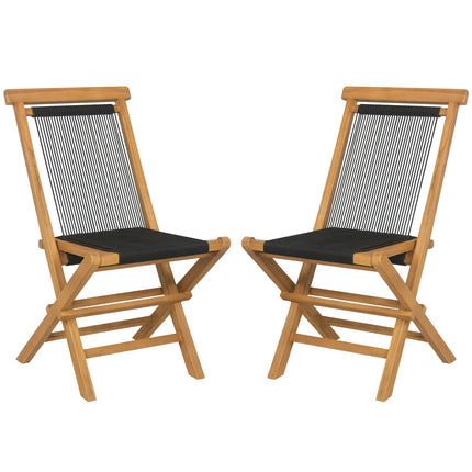 2 Piece Indonesia Teak Patio Folding Chairs with Woven Rope Seat and Back for Porch Backyard Poolside
