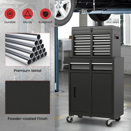 2-in-1 Tool Chest and Cabinet with 5 Sliding Drawers-Black