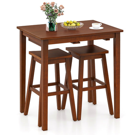 3-Piece Bar Table Set with Pub Table and 2 Saddle Stools