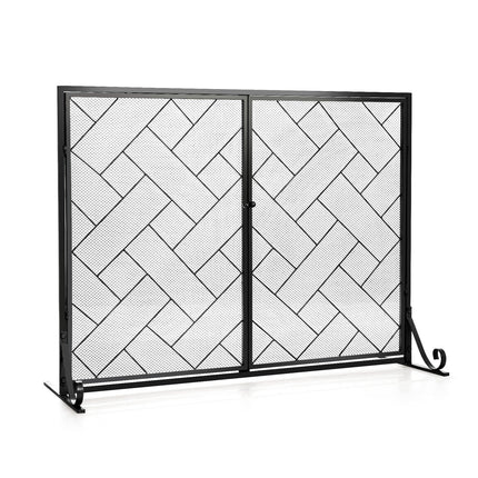 2-Panel Fireplace Screen Folding Metal Fire Place Safety Fence with Magnetic Doors