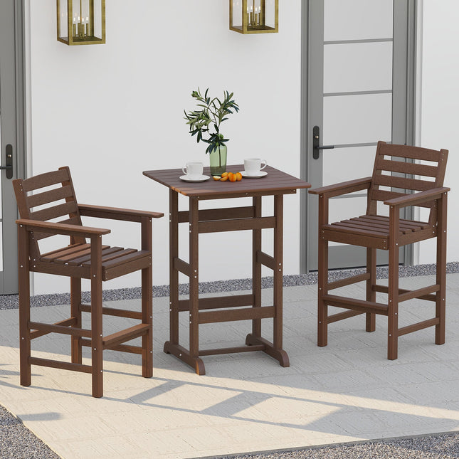 30 Inch Square Bar Table Dining Table with Slatted Tabletop for Poolside