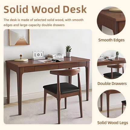 Solid Wood Desk with Drawers for Home Office