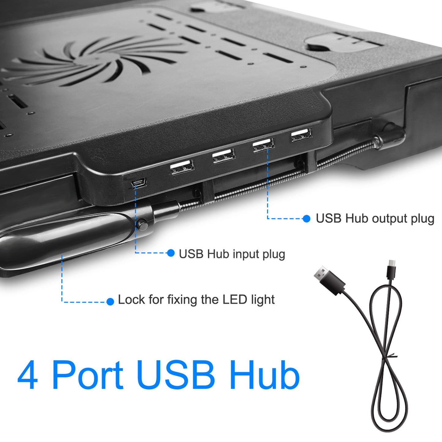 Foldable Laptop Table Bed Notebook Desk w/Cooling Fan Mouse Board LED light 4 x USB Ports Breakfast Snacking Tray with Storage Groove For Home Office