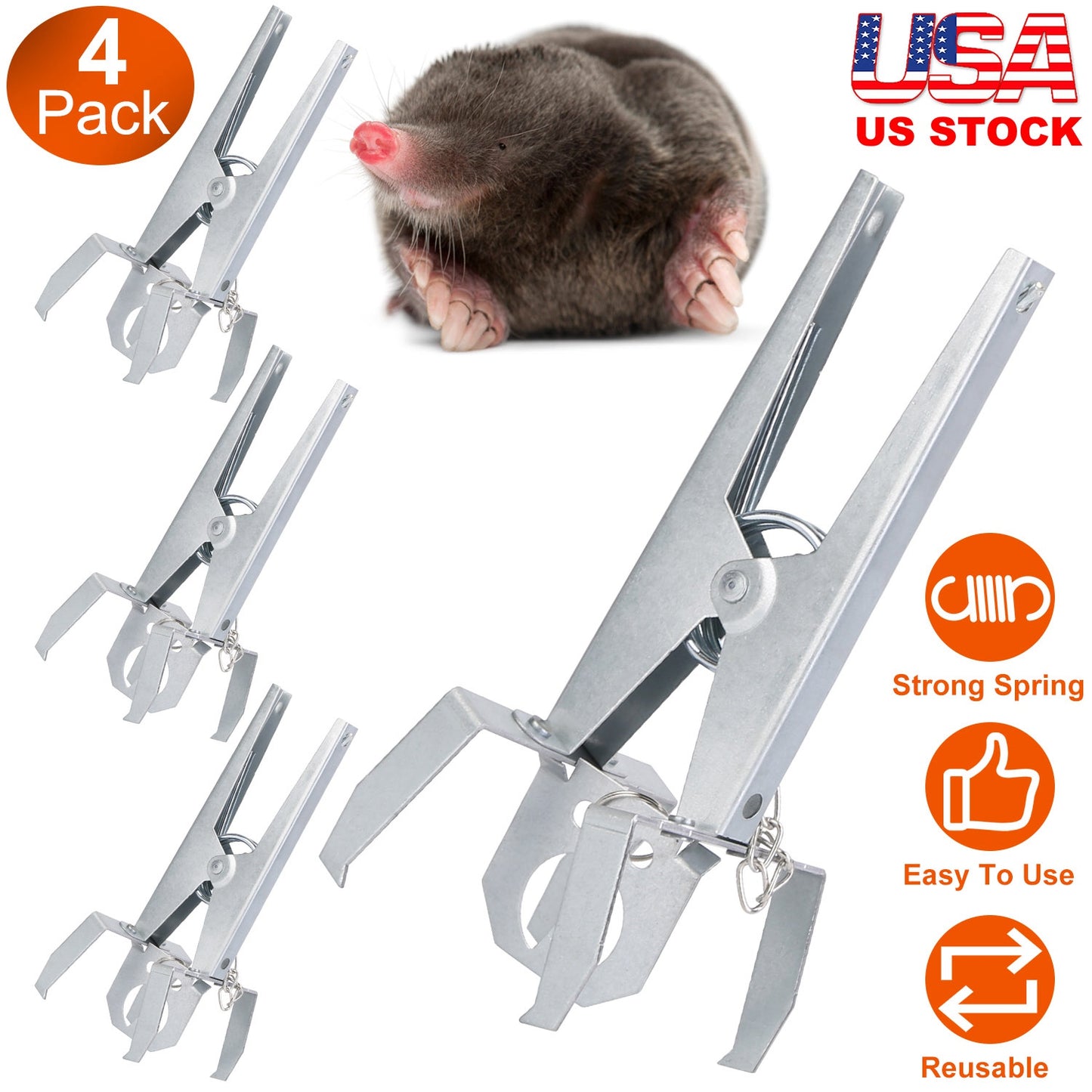 4Pack Reusable Mole Traps with Scissor Jaw Mole Killers Effective Mole Clips for Vegetable Shed Field Garden Yard