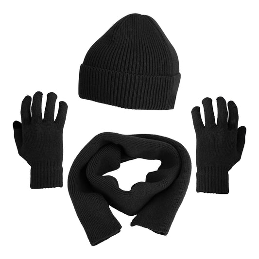 Winter Knitted Hat Scarf Gloves 3Pcs Winter Warm Beanie and Touch Screen Gloves Long Neck Scarf Set Knit Beanie Skull Cap Neck Warmer Anti-Slip Mitten