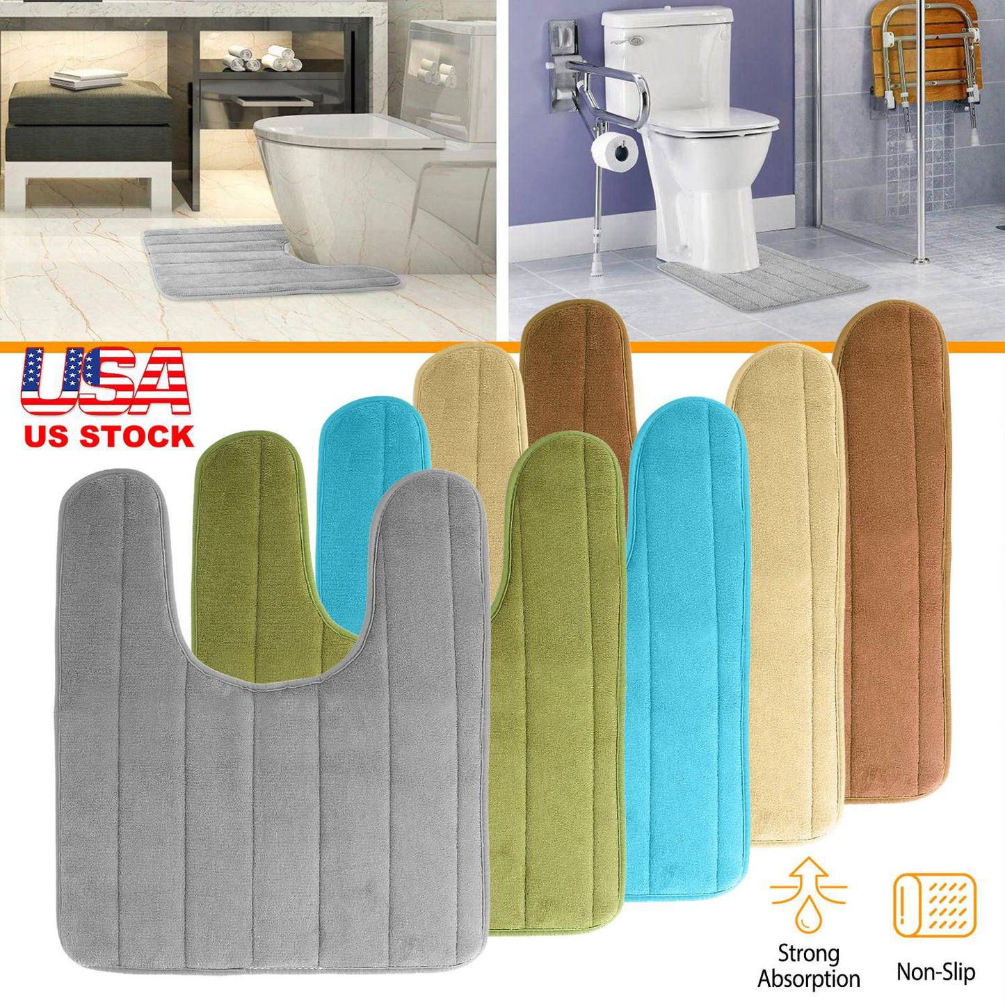 U Shaped Bathroom Rugs Contour Non-slip Toilet Mat Absorbent Cozy Velvet Floor Mat 23.62 x 19.69in