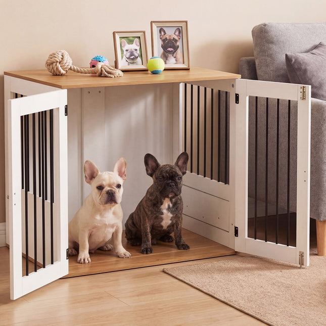 31.5” Dog Crate Furniture Wooden Dog Kennel with Double Lock Doors