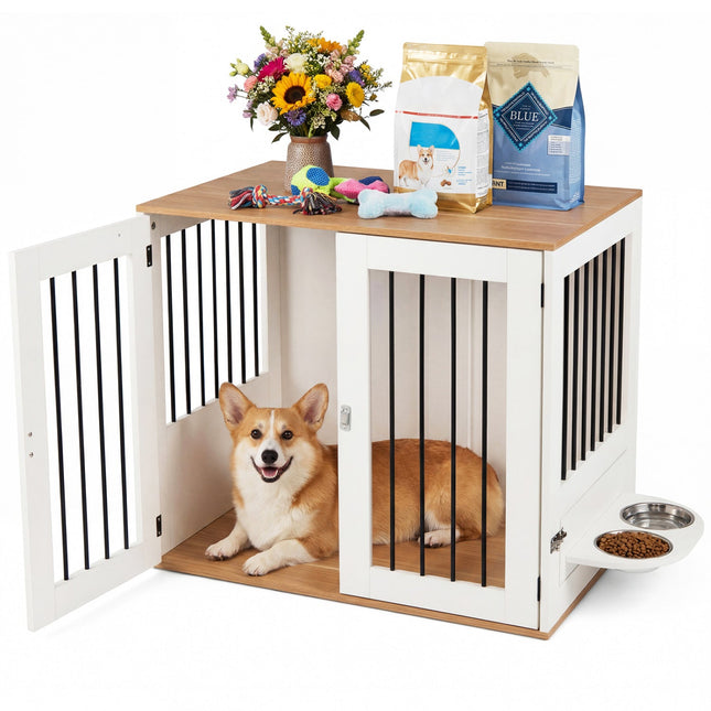 31.5” Dog Crate Furniture Wooden Dog Kennel with Double Lock Doors