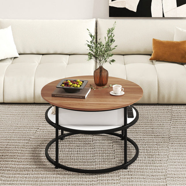 31.5 Inch Round Lift Top Coffee Table with Hidden Compartment and Side Shelves