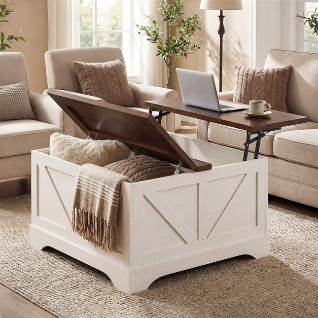 31.5 Inch Square Coffee Table with Lifting Tabletop and Hidden Compartment