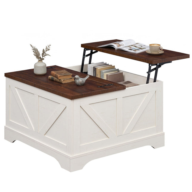 31.5 Inch Square Coffee Table with Lifting Tabletop and Hidden Compartment
