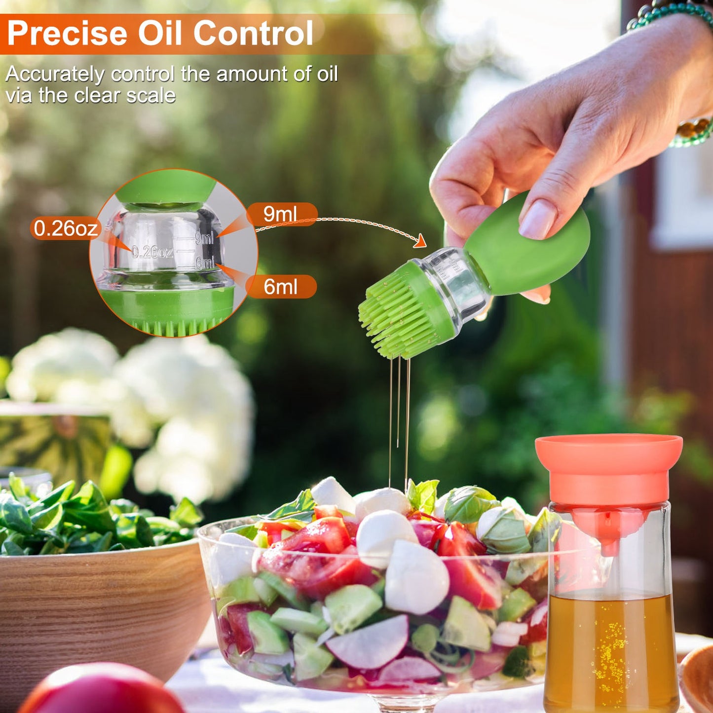 Oil Dispenser Bottle 2 In 1 Cooking Glass Olive Oil Dispenser Silicone Dropper with Silicone Brush Dropper Measuring Container for Kitchen Baking BBQ