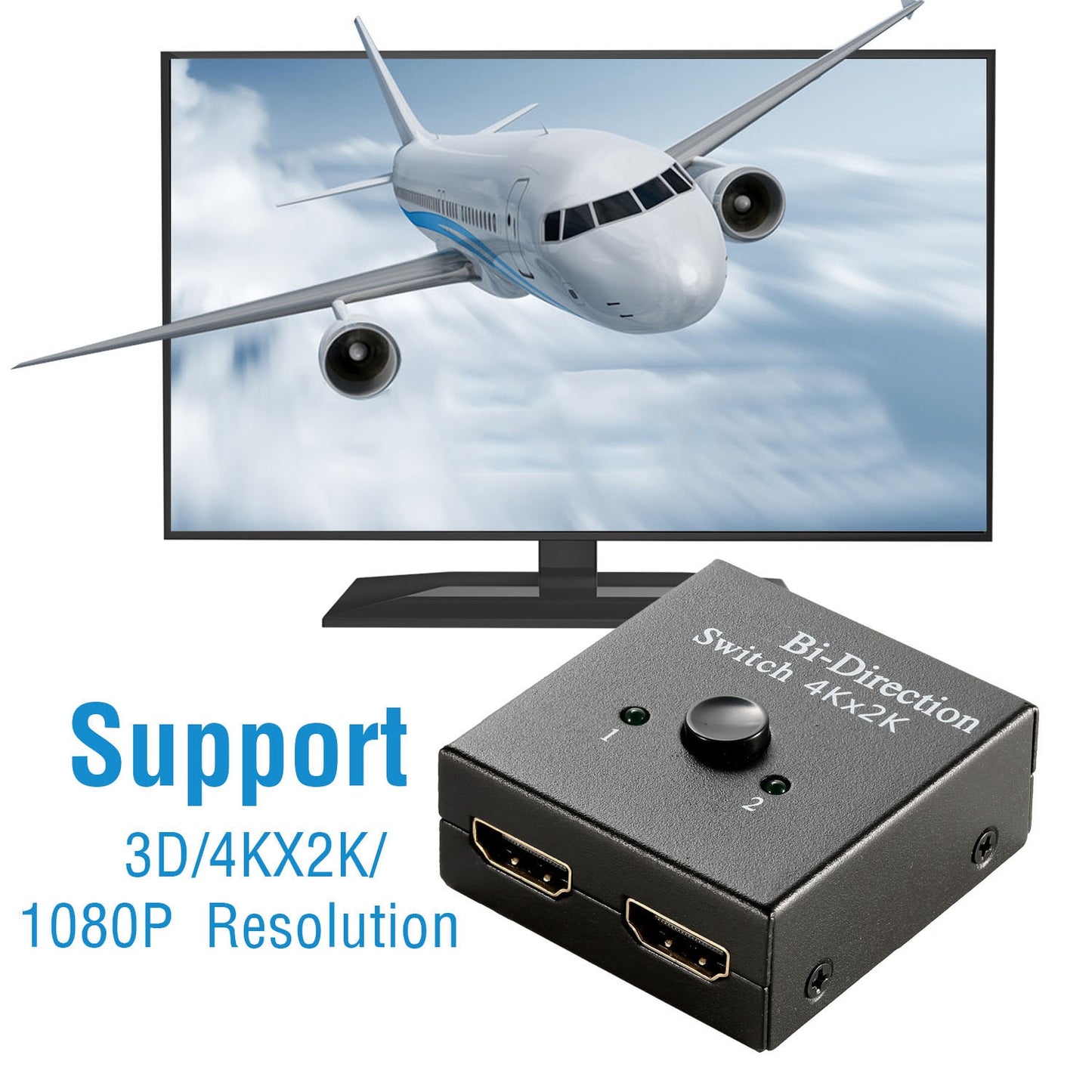 4K Bi-direction HD-IN & HD-OUT 2.0 Cable Switch Switcher Splitter Hub HDCP 3D 2x1 1x2 In Out