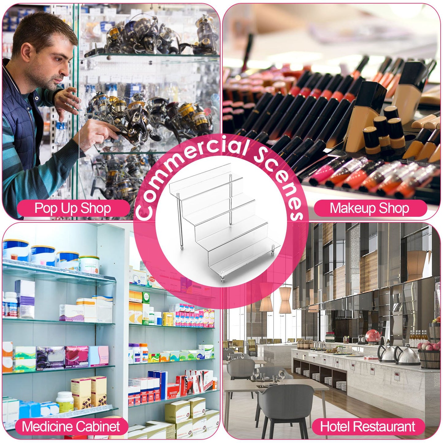 2 Pack 4 Tiered Acrylic Riser Display Shelf Display Stands For Products Clear Figure Display Shelf for Pops Action Figure Collectibles Souvenir Desser