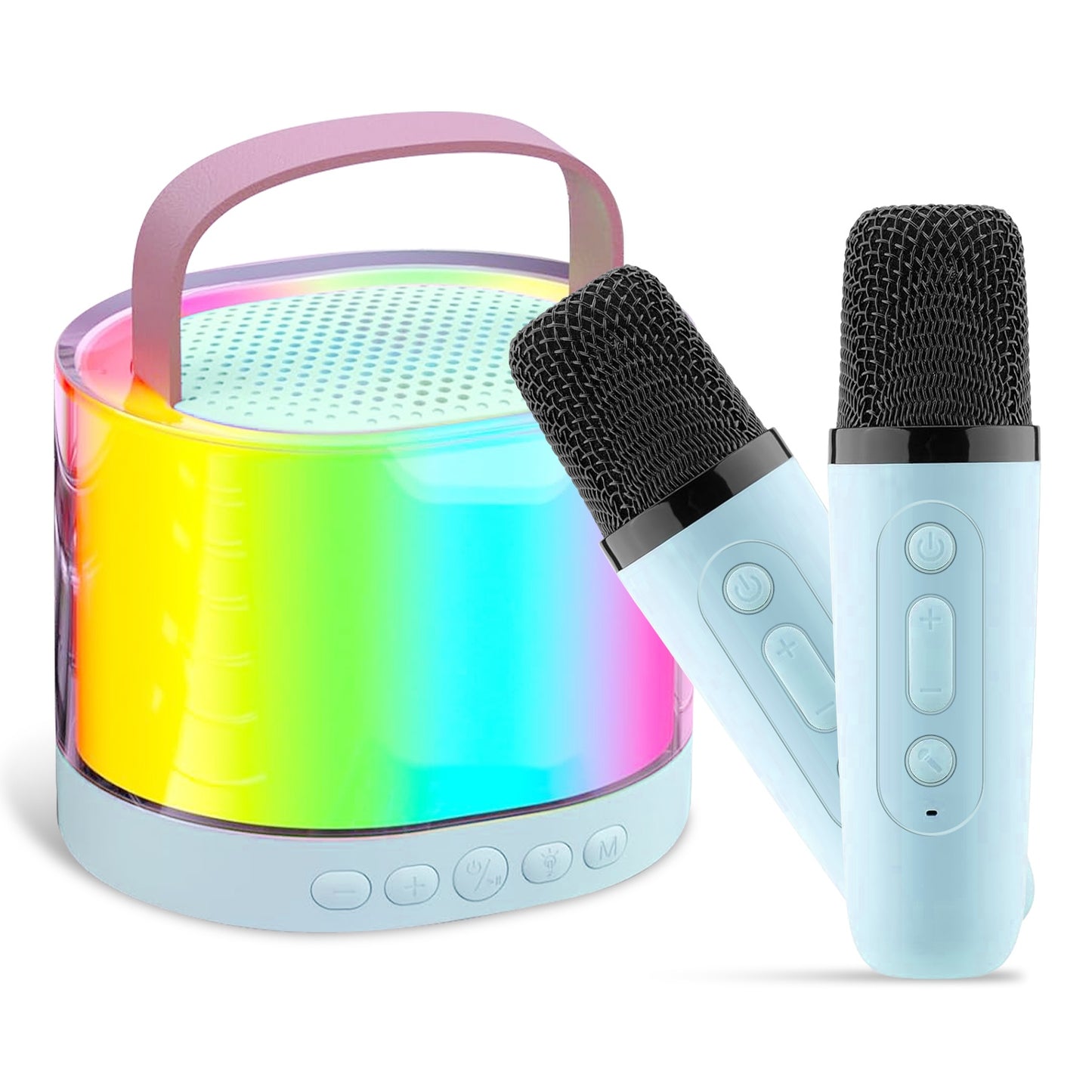 Mini Karaoke Machine With 2 Wireless Microphones Portable Karaoke Set for Kids Adults with RGB Lights Magic Sounds Echo Effect Gift for Boys Girls