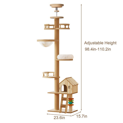 Floor-to-Ceiling Cat Tree with Adjustable Height & Sisal Post