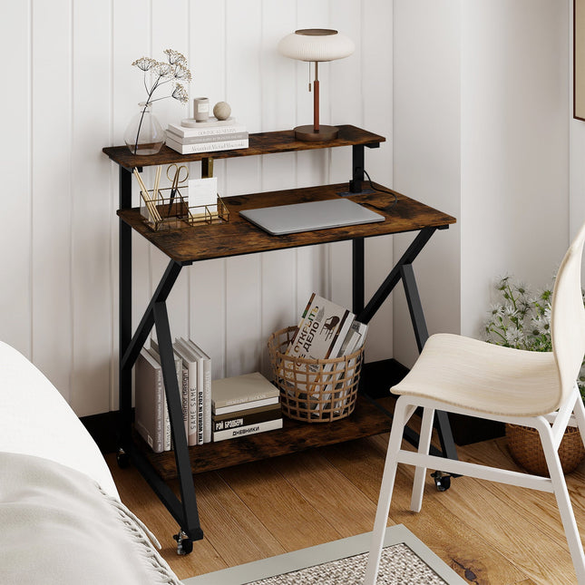 32 Inch Rolling Computer Desk for Small Spaces with Power Outlets